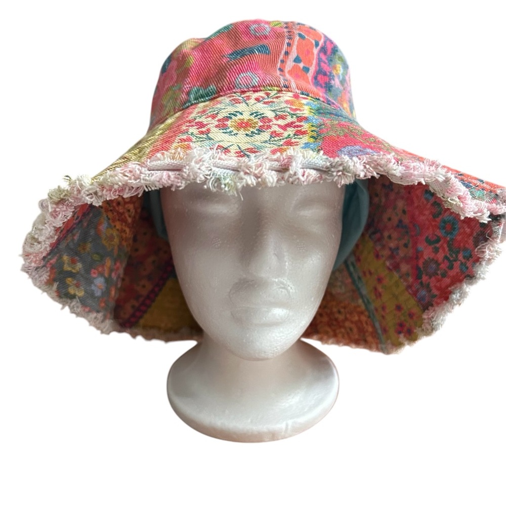 Natural Life Denim Floral Bucket Lined Hat  (hippie Boho)